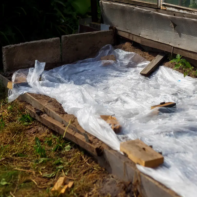 Une bâche plastique permet de réchauffer le sol pour les futures cultures