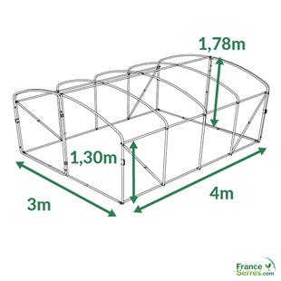 serre d'une hauteur de moins d'1,80m à pieds droits de 12m2