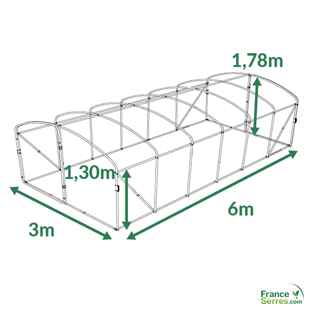 serre d'une hauteur de moins d'1,80m à pieds droits de 18m2