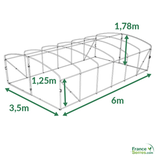 serre d'une hauteur de moins d'1,80m à pieds droits de 21m2