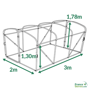 serre d'une hauteur de moins d'1,80m à pieds droits de 6m2