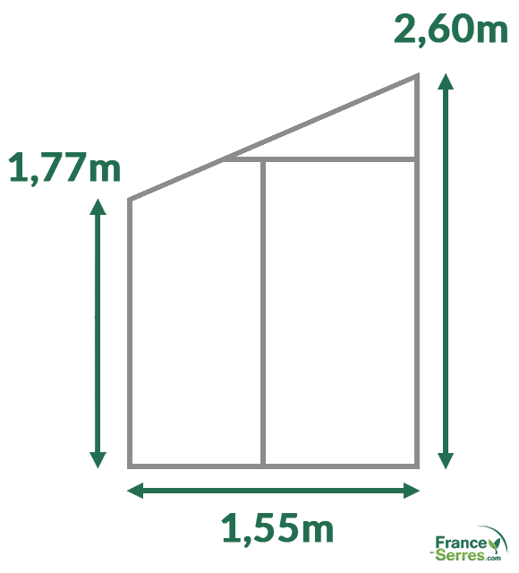 dimensions serre en verre adossée droite 1,55m de large