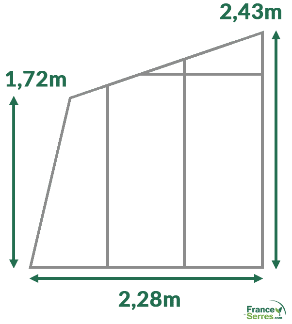 dimensions serre en verre adossée oblique 2,28m de large