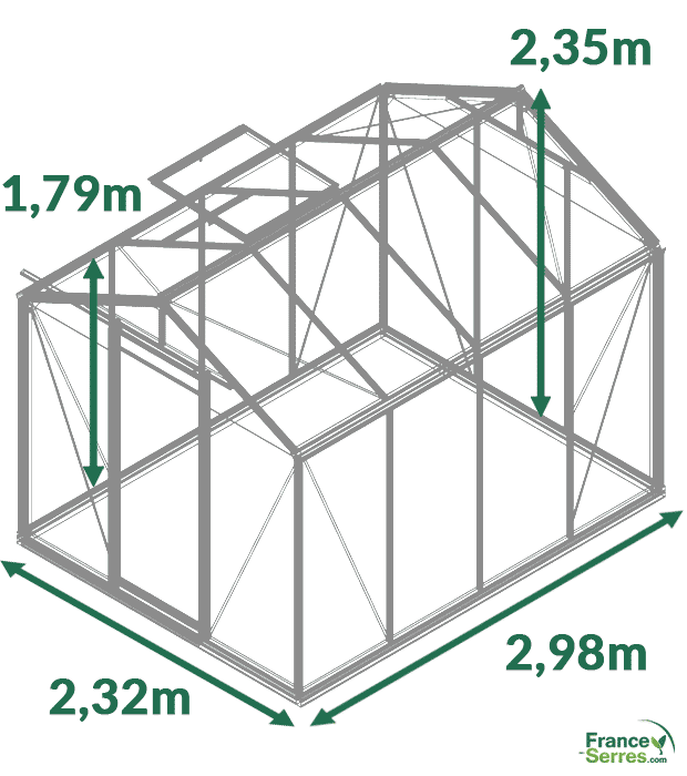 dimensions serre en verre droite 6,91 m² droite aluline