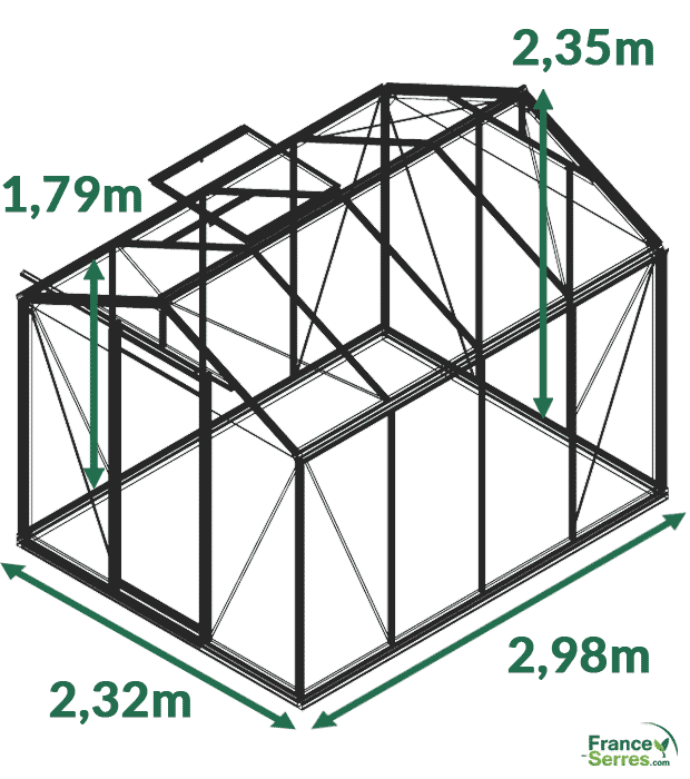 dimensions serre en verre droite 6,91 m² droite blackline (aluminium laqué)