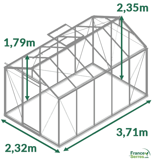 dimensions serre en verre droite 8,61 m² droite aluline