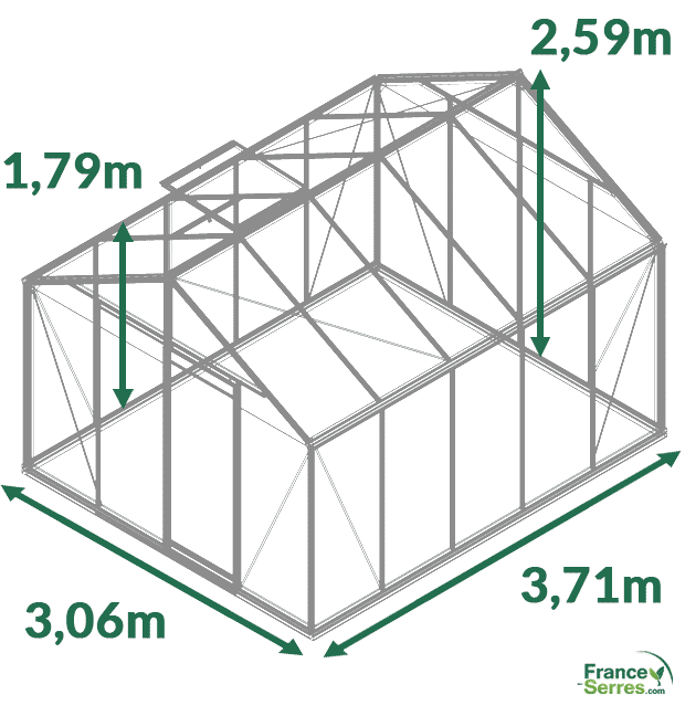 dimensions serre en verre droite 11,35 m² droite aluline