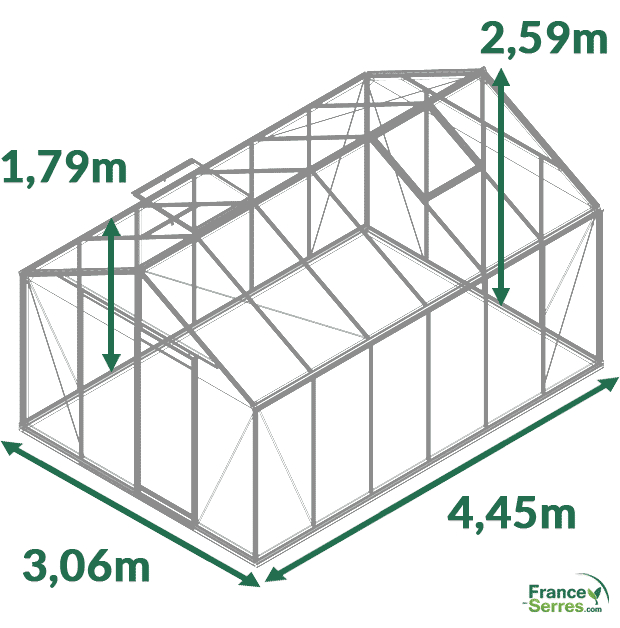 dimensions serre en verre droite 13,62 m² droite aluline