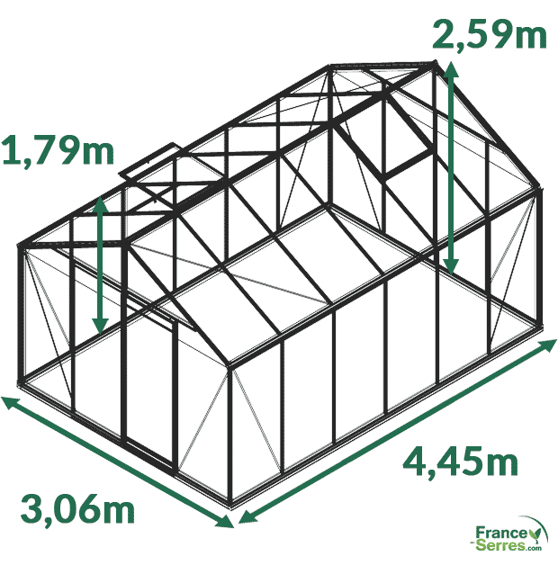 dimensions serre en verre droite 13,62 m² droite blackline (aluminium laqué)