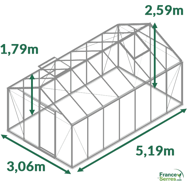 dimensions serre en verre droite 15,88 m² droite aluline