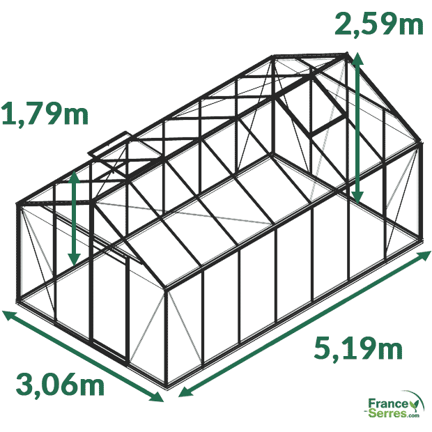 dimensions serre en verre droite 15,88 m² droite blackline (aluminium laqué)