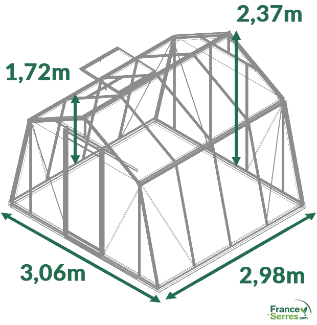 dimensions serre en verre oblique 9,12 m² aluline