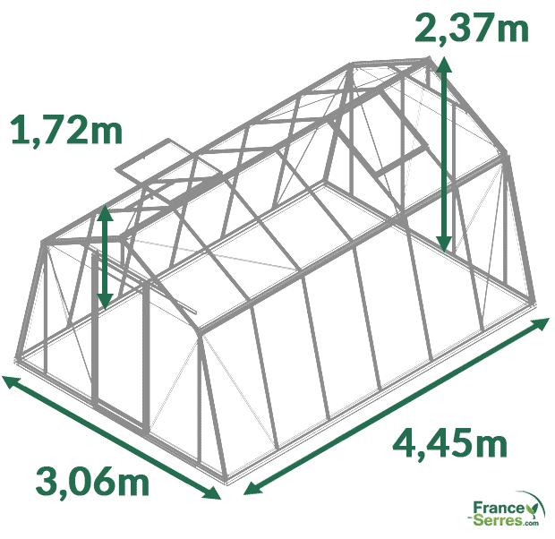 dimensions serre en verre oblique 13,62 m² aluline