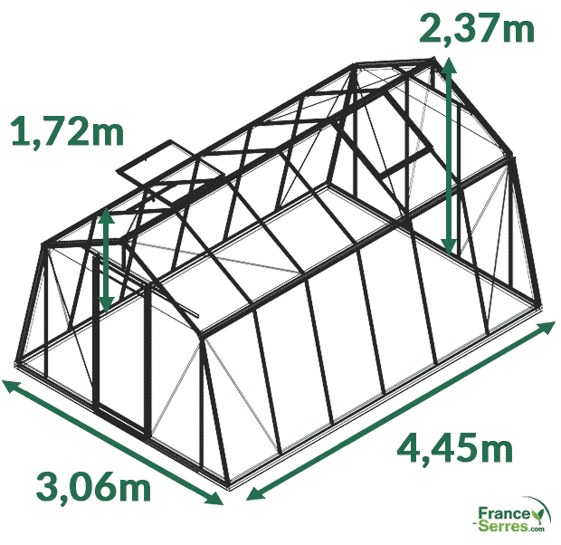 dimensions serre en verre oblique 13,62 m² blackline (aluminium laqué)